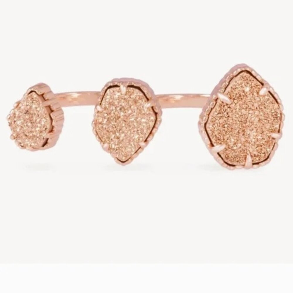 Kendra Scott Naomi 2 Finger rose gold drusy ring in S/M ADJUSTABLE